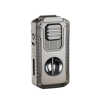 Briquet à cigares de voyage de luxe en alliage de zinc JH, triple flamme bleue droite, multifonctionnel avec outils de coupe en V