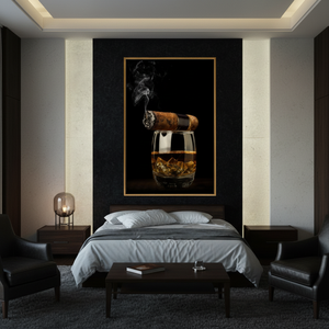 Printed Canvas: Cigar & Whiskey Glass Art for Elegant Decor,GOLD <b>FRAMED</b> CANVAS - Product Image 3