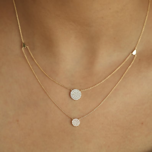 Collier à deux niveaux en or massif de qualité supérieure avec pendentif disque en diamant de laboratoire, bijoux fins, cadeau d'anniversaire de mariage pour femmes - Product Image 1