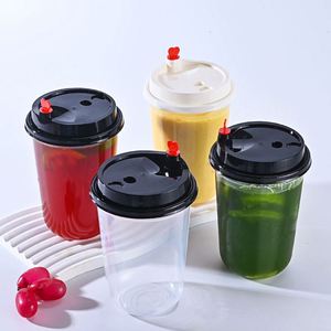 Gobelet en plastique jetable transparent en PP de 500 ml (90-16 oz) avec couvercles, forme en U, pour boissons froides, thé au lait Boba, café, avec logo personnalisé - Product Image 2