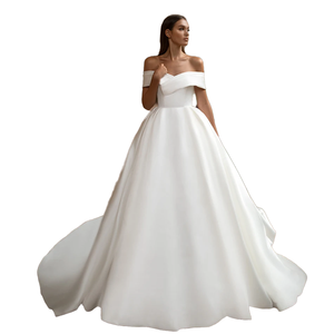 Vestido de novia sencillo de satén <span class=keywords><strong>Vestidos</strong></span> de novia glamurosos con hombros descubiertos A-Line Princesa Novia Cremallera <span class=keywords><strong>Vestidos</strong></span> de novia vintage Vestido de novia - Product Image 1