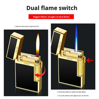 Briquet à gaz butane rechargeable coupe-vent au design classique en métal, double flamme, allumage direct, son fort, pour extérieur, personnalisable avec logo