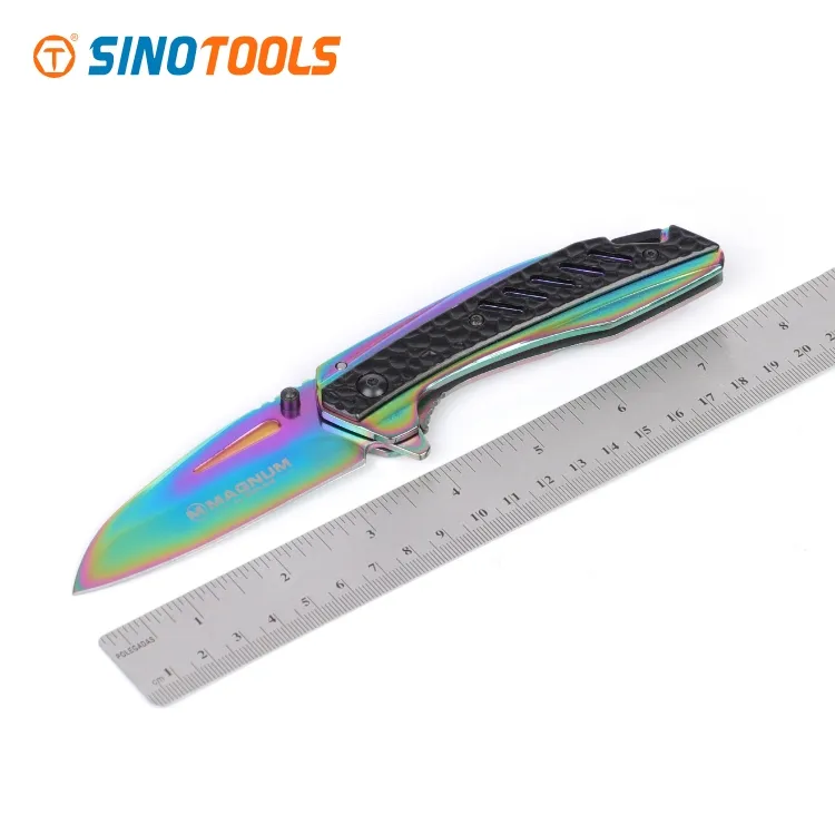 unique cool rainbow fighting jungle high grade carbon steel sharp cutter small pocket fold blade knife
