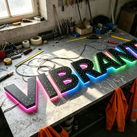 Letras de Canal Iluminadas de Acero Inoxidable Dorado con Retroiluminación LED RGB y Logotipo 3D Personalizado para Marca de Pared Interior de Oficina
