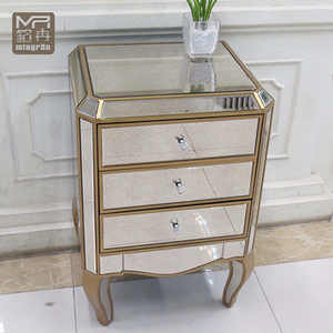 Tables <span class=keywords><strong>de</strong></span> <span class=keywords><strong>chevet</strong></span> Art Déco avec miroir, meubles <span class=keywords><strong>de</strong></span> chambre à coucher en verre, <span class=keywords><strong>table</strong></span> <span class=keywords><strong>de</strong></span> nuit avec 3 tiroirs - Product Image 4
