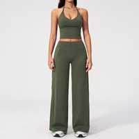 Ensemble de yoga dos nu col en V pour femme, taille haute, séchage rapide, respirant, tenue de sport, course, fitness, gym, ensemble 2 pièces
