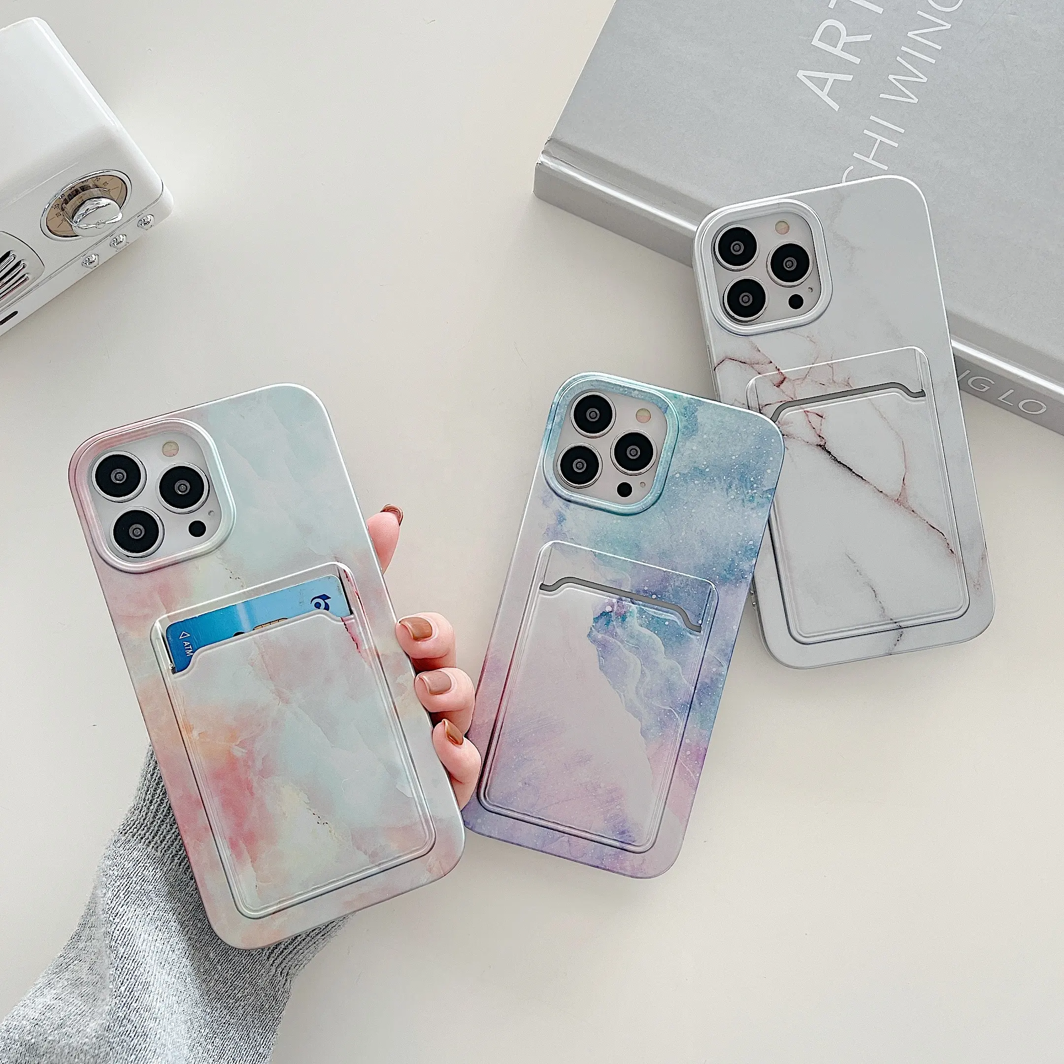 New Arrival Card Slot smartphone cover for iPhone 12 11 Designer Phone case Custom Logo for iPhone 13 Pro Max Marble Phone Case