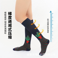 Chaussettes de compression imprimées pour Noël, hauteur genou, à pression dégradée, extensibles, respirantes, antidérapantes, absorbant la transpiration, pour la course et le cyclisme