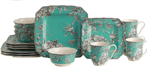Vintage Turquoise Floral Bird Ceramic Dinnerware Set 16-Piece <b>Square</b> Plate Bowl Mug Set Wedding Gift Hotel Restaurant Wholesale - Product Image 4
