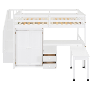 Cama alta tamaño completo con escaleras, estantería, cajones, escritorio, armario, muebles multifuncionales que ahorran espacio para niños y adolescentes - Product Image 5