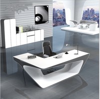 Bureau de direction moderne en forme de I, design unique et dernier cri, blanc