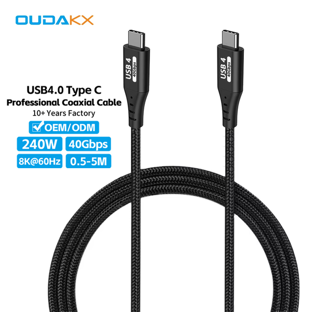 OEM USB4 Cable 40Gbps 8K60Hz Coaxial Cable Ultra High Speed Fast Charging 240W USB C to USB C Braided Active Cable 1M Data Cable