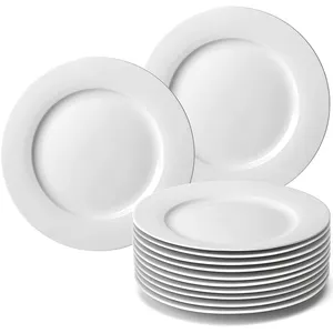 西餐牛排圆形餐具骨板纯白色餐盘家用餐盘厨房批发廉价陶瓷现代