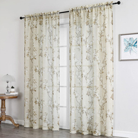 Rideaux en Tulle Modernes Amity, Rideaux en Coton et Lin à Motifs Floraux, Voilages Décoratifs pour Maison et Bureau