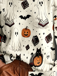 Maglione da Donna per Halloween con Collo Tondo, Lavorato a Macchina con Stampa a Trasferimento Termico, Personalizzabile per Uso Quotidiano e Festivo - Product Image 4