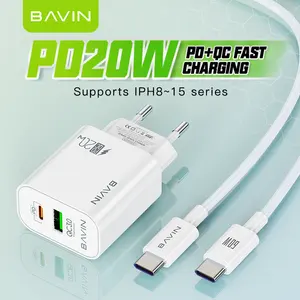 BAVIN wholesale PC939Y fcp afc qc30 pd 20w usb type c mobile phone chargers with charging cable