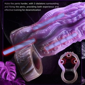 Funda de silicona morada ámbar de extremo abierto para dildos monstruosos con soporte para pene, funda de fantasía para agrandamiento de pene, juguetes sexuales para hombres - Product Image 4