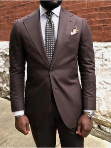 Costumes pour hommes tendance (veste et pantalon) marron à revers crantés, 2 pièces, pour marié, smoking pour mariage, bal de promo, <span class=keywords><strong>soirée</strong></span>, tenue de cérémonie pour <span class=keywords><strong>homme</strong></span> - Product Image 3