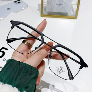 Monturas Ópticas Metálicas de Doble Viga, Color Negro Plateado, Cuadradas, con Bloqueo de Luz Azul, para Hombre, 2023, 2026, de Alta Calidad - Product Image 2