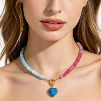 Collier pendentif cœur en pierres naturelles colorées pour femme, vente en gros, accessoires de mode, coffret cadeau, ensemble style frais