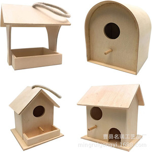 Nichoir en bois Mingrui, bois naturel, petite taille, pour accrocher à l'extérieur, artisanat, peinture à la main pour enfants - Product Image 5