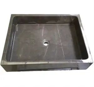 Polished customized rectangular Pietra Grey marble vessel sink for bathroom