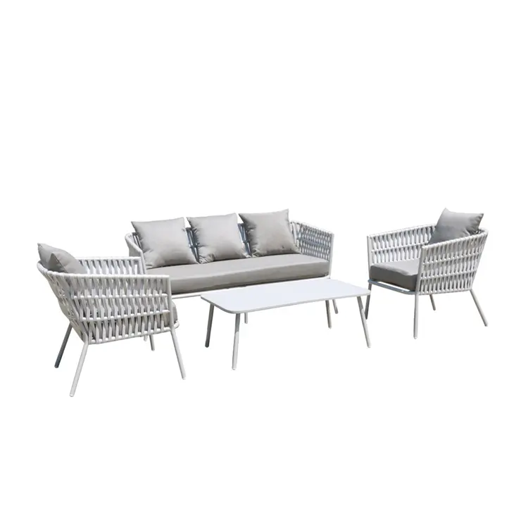Set di divani da giardino per esterni di lusso set di mobili da esterno 4 pezzi set di sedie per divani intrecciate in poliestere con corda di alluminio