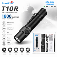 TrustFire T10R 1800 Lumen Taktische Taschenlampe USB-C Wiederaufladbare LED-Taschenlampe IP68 Wasserdicht 276M Reichweite für Patrouille und Outdoor