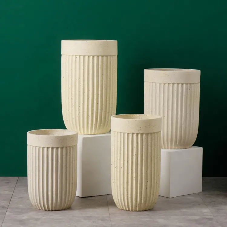 Großhandel Brilliant Zylinder Vase Sesam Malerei Beige Farbe mit geraden Linien Vase Garden Style