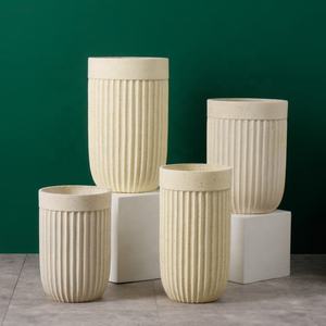 Commercio all'ingrosso Brillante Cilindro Vaso di Sesamo Pittura di Colore Beige con Linee Rette Vaso <span class=keywords><strong>Giardino</strong></span> in Stile - Product Image 1