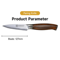 Couteau de cuisine professionnel KEEMAKE en acier allemand haute teneur en carbone de 3,5 pouces, couteau d'office, manche en bois de santal, ambidextre, poli miroir