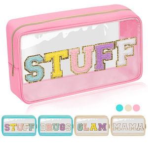 Bolsa de viaje de maquillaje de PVC impermeable de alta calidad, venta al por mayor, bolsa transparente con cremallera de chenilla, bolsa de cosméticos para <span class=keywords><strong>niñas</strong></span> con asa transparente - Product Image 6