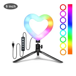 Factory Outlet RGB 6 polegadas amor coração em forma led selfie anel luz fotografia beleza lâmpada para Youku Live Photography