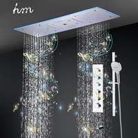 Salle de bains musique thermostatique LED système de douche 36*12 pouces pommeau de douche brouillard pluie cascade ensemble de mélangeur de douche