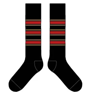 Abarana renk özelleştirilebilir Logo siyah ve kırmızı çizgili diz yüksek spor çorapları spor beş parmak çorap çorap