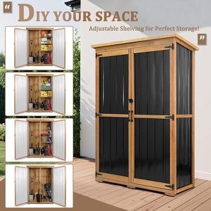 Abri de jardin en bois extérieur grand format SDGS017 avec étagères et toit résistant aux intempéries pour <span class=keywords><strong>garage</strong></span>, patio, cour et jardin - Product Image 4