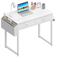 Bureau d'ordinateur compact de 32 pouces pour la maison, bureau d'étude et d'écriture, petit bureau blanc avec tiroir de rangement en tissu pour la chambre