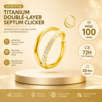 Cincin Hidung Titanium ASTM F136 Berlapis Emas 24K Berkualitas Tinggi Klasik dengan Zirkon dan Berlian Satu Baris Model Double-band