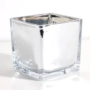 Wholesale Luxury Black Silver Colored Square Cheap Glass Flower Vase For Home Decor