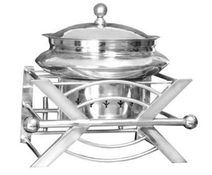 Recipiente Circular Plateado para Calentar Alimentos con Tapa y Base de Calentamiento con Alcohol para Exhibiciones de Buffet - Product Image 1