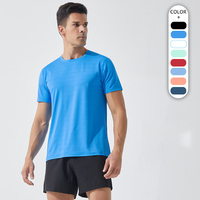 T-shirt de sport pour homme en polyester, col rond, design uni, vêtements de sport pour la salle de sport, t-shirt personnalisé avec logo pour homme, vêtements de sport