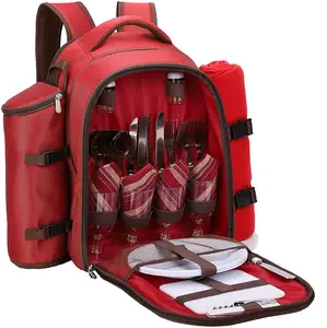New Picnic Backpack for 4 Stylish All-in-One Portable Picnic Bag with Complete Cutlery Set with Blanket Picnic Backpack