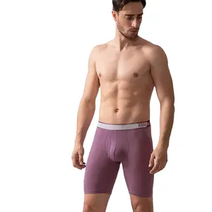 Cueca boxers masculina, roupa íntima de algodão longa para homens, design aberto