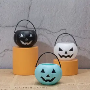 Atacado Mini Halloween Plástico Portátil Abóbora Balde Doces Para Dia Das Bruxas Crianças Pequeno Cask Abóbora