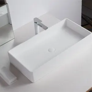 Hotel Bathroom Rectangular Washing Basin White Basin For Bathroom Sink Solid Surface Artificial Stone Hand Wash Basin
