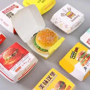 Kompost ierbare biologisch abbaubare Clam shell Custom Print Hamburger Behälter Box zum Mitnehmen Hot Dog Food Grade Papier verpackung Burger Box