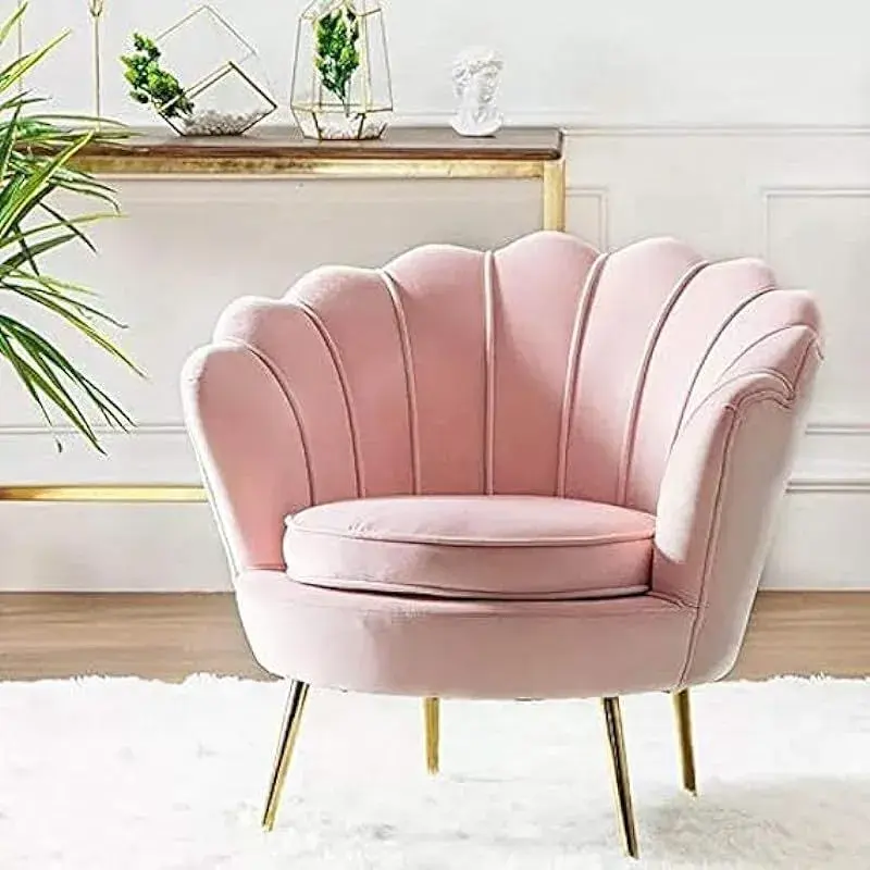 Confortable Design Ergonomique Dos Incurvé Coussin Respirant Fauteuil en Velours Rose Fauteuil d'Appoint en Velours