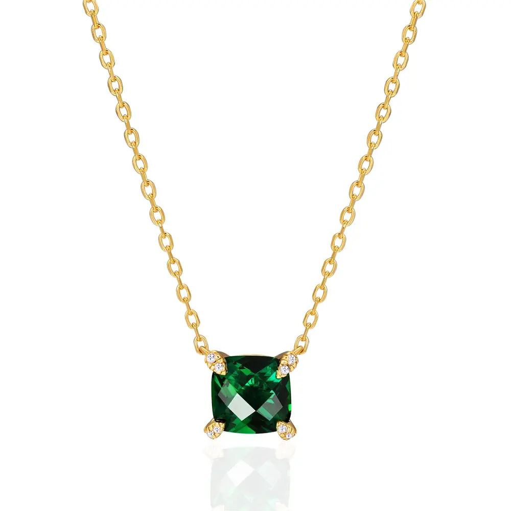 KRKC Emerald Checker Cut 5A Zircon 18K Real Gold 925 Sterling Silver Diamond Pendant Birthstone Necklaces for women