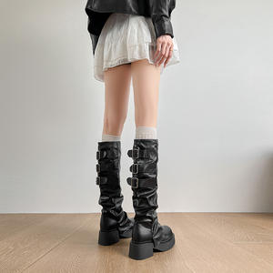 Bottes Maillard noires imperméables à fermeture éclair haute, au-dessus du genou, pour <span class=keywords><strong>femme</strong></span>, nouvelle collection automne-hiver 2024, style rétro britannique à semelle épaisse - Product Image 2