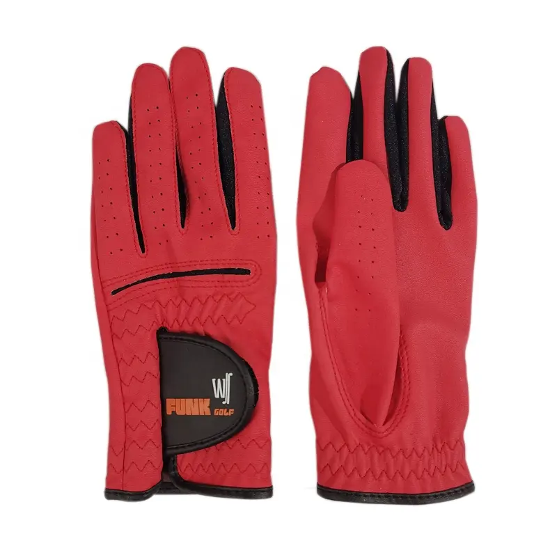 Soft All Weather Red PU Synthetic Leather Golf Gloves